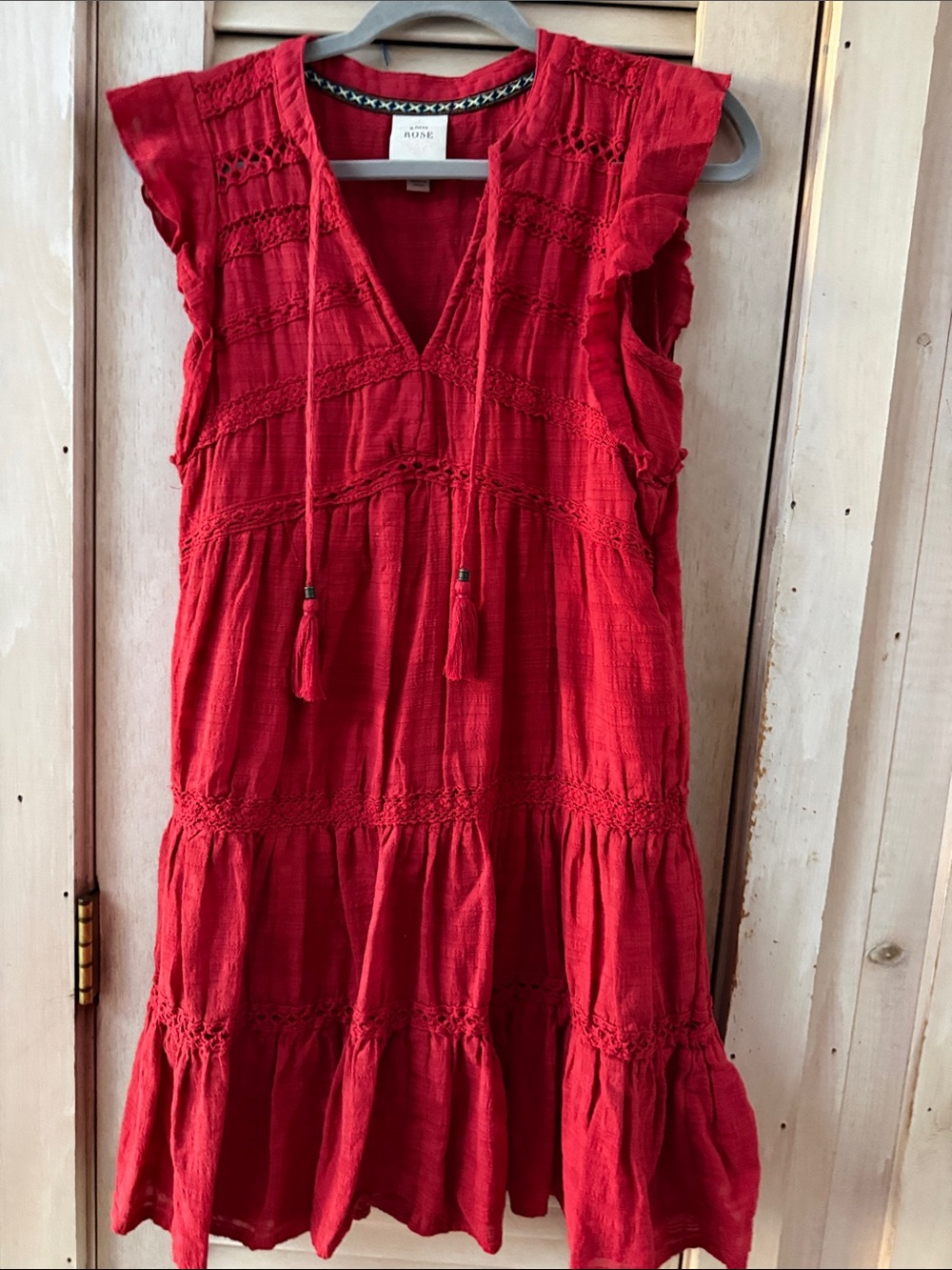 Knox Rose Red Tank Mini Dress with Tassel Embroidered Detail Fully Lined Small